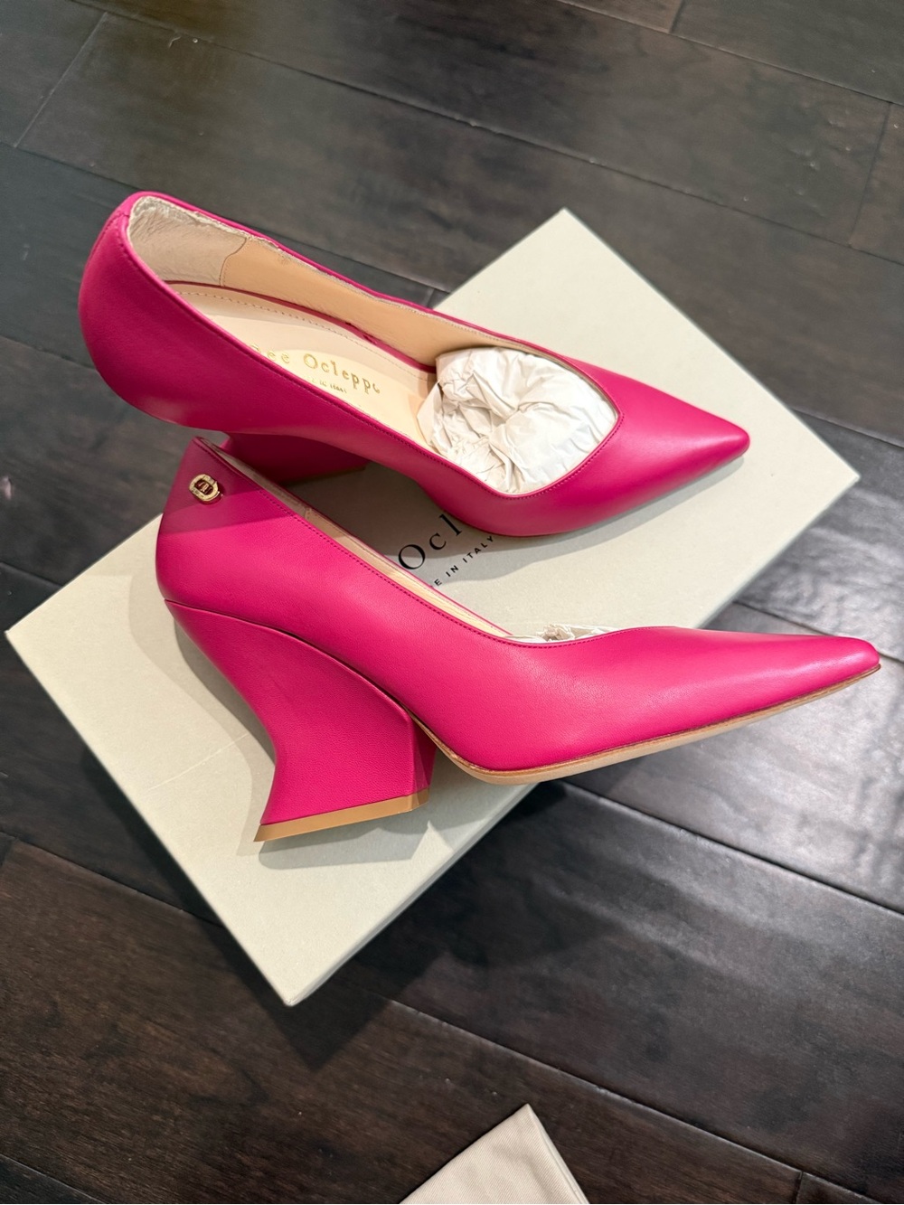 Hot Pink Sculpted Heel Pointed-Toe Pumps